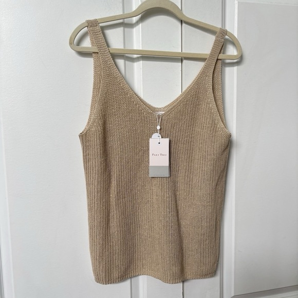 NWT Part Two Copenhagen Rebecca Knit Linen Tank Top Womens L Tan Boho Resortwear - Picture 2 of 10